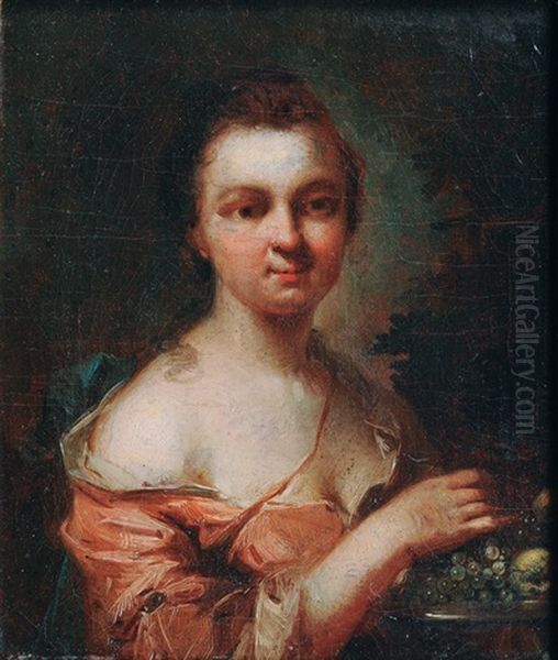 Girl With Fruit Plate Oil Painting by Johann Conrad Seekatz