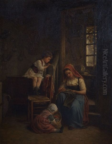 Domestic Scene Oil Painting by Paul Seignac