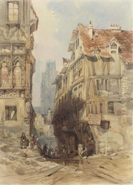 Rue Damiette, Rouen, France With The Church Of St Ouen Oil Painting by Thomas Shotter Boys