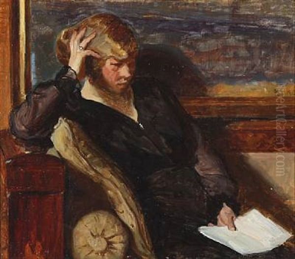A Reading Woman Oil Painting by Georg Sofus Seligmann
