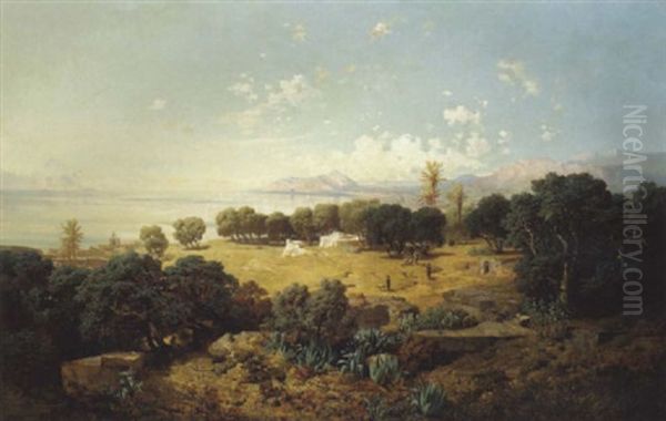 Blick Auf Den Monte Pellegrino Bei Palermo, Mit Dem Strand Von Mondella Im Vordergrund Oil Painting by Josef Selleny