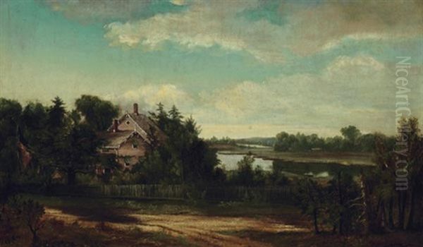 Bowman's Homestead On The Cayuga River Oil Painting by Lars Gustaf Sellstedt