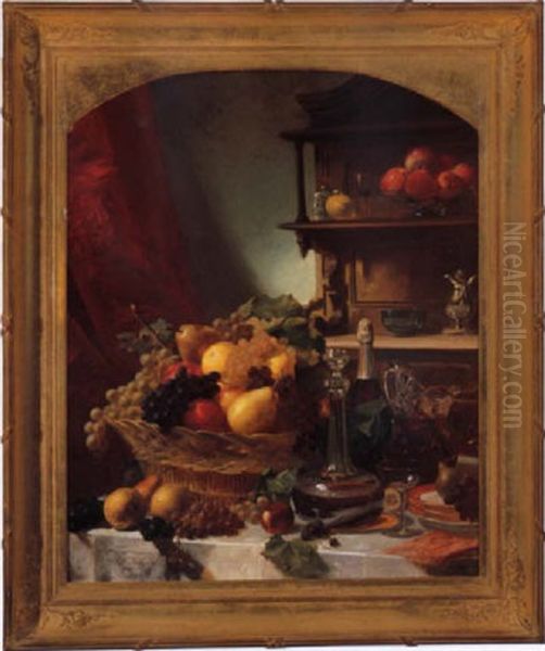 Fruit And Wine Oil Painting by Lars Gustav Sellstedt