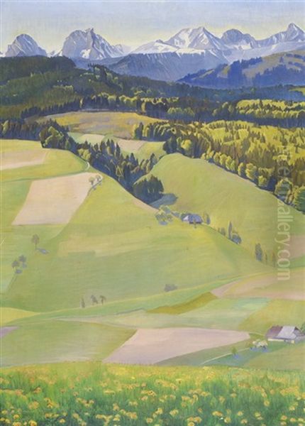 Sommertag Im Emmental Mit Blick Auf Die Gantrischkette Oil Painting by Traugott Senn