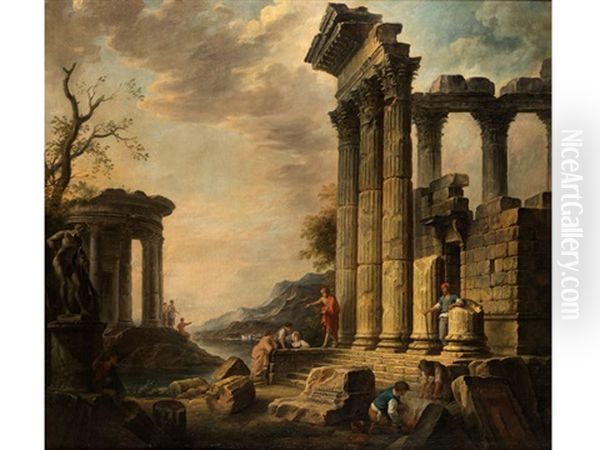 Der Kunstler Arbeitete Uberwiegend Als Architekt Und Maler Dekorativer Raumausstattungen Sowie Als Trompe L'oeil-spezialist. Die Wenigen Von Ihm Bekannten Gemalde Orientieren Sich Im Stil An Werken Giovanni Paolo Paninis Oder An Oil Painting by Jean Nicolas Servandoni
