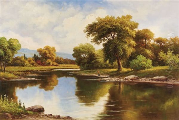 Fishing Oil Painting by John A. Servas