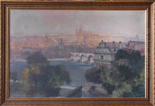 Panorama Prazskeho Hradu Oil Painting by Jaroslav Setelik