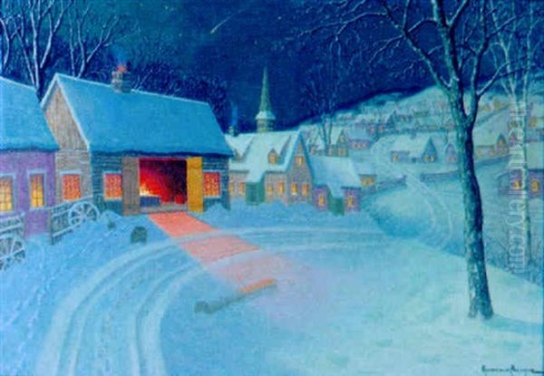 Landscape Of Snow Scene Oil Painting by Gulbrand Sether