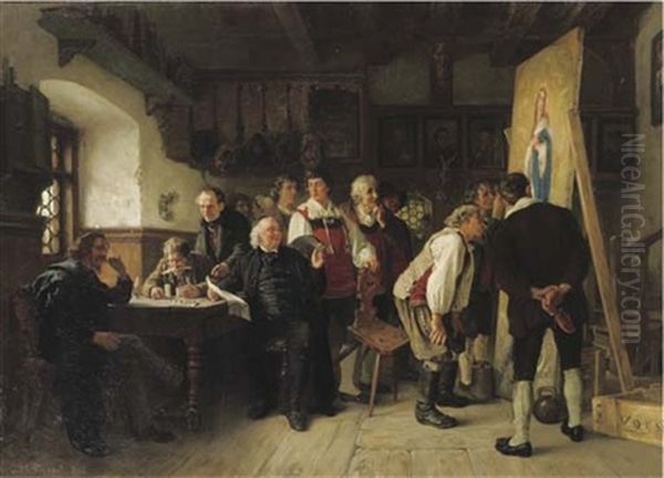 Das Neue Altarbild - Inspecting The Commission Oil Painting by Carl Maria Seyppel