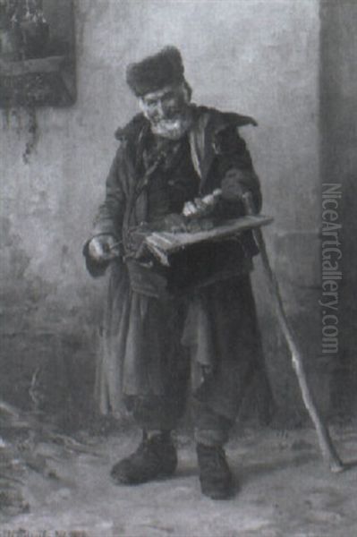 An Old Man With A Box And Staff Oil Painting by Carl Maria Seyppel