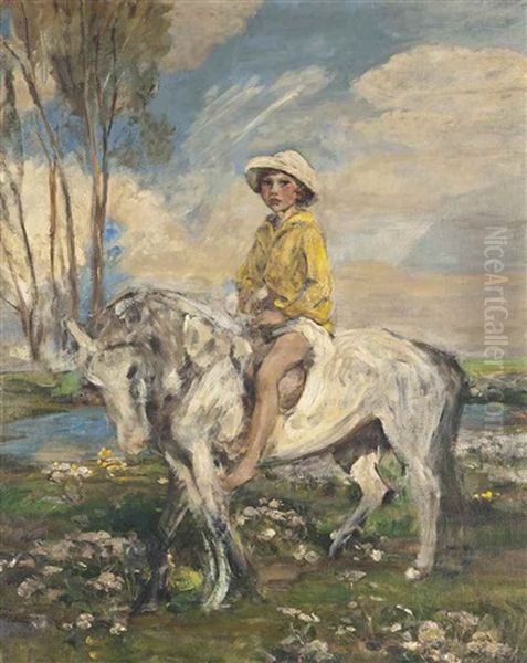 The Artist's Grandson Jeb Keigwin On A Pony Oil Painting by James Jebusa Shannon