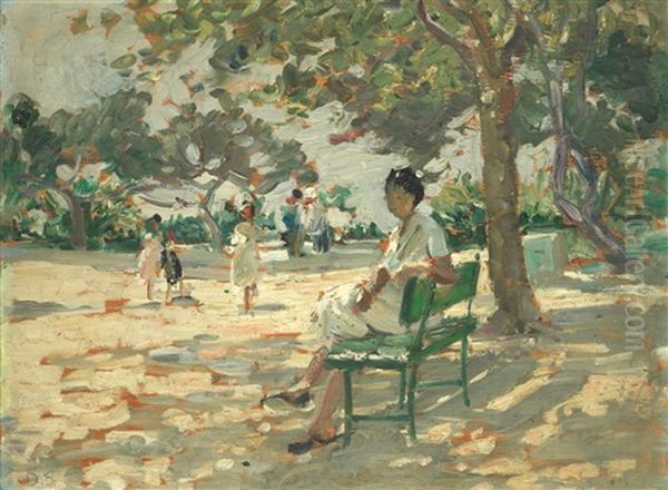 Figures In A Park Oil Painting by Dorothea Sharp