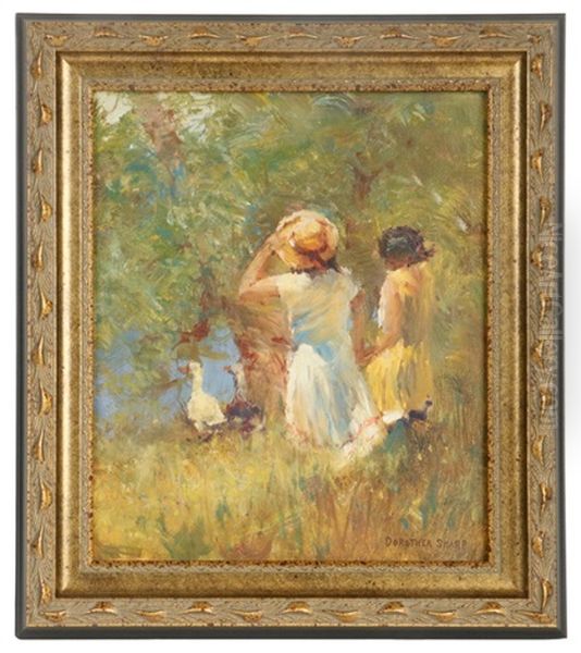 Girls With Ducks Oil Painting by Dorothea Sharp
