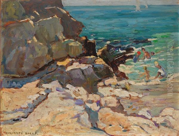 Children Bathing / Woman By The Sea (verso) Oil Painting by Dorothea Sharp