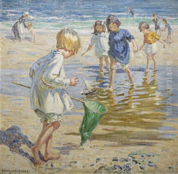 The Toy Boat (recto), Girls Under A Parasol (verso) Oil Painting by Dorothea Sharp