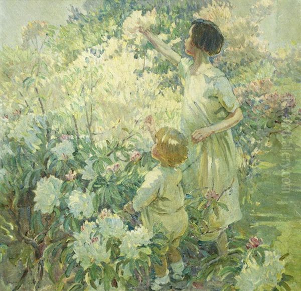 Golden Morning (recto), Picking Flowers (verso) Oil Painting by Dorothea Sharp