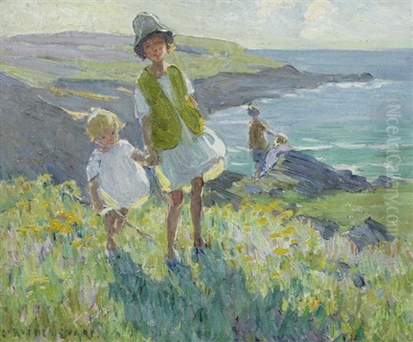 On A Cornish Clifftop Oil Painting by Dorothea Sharp