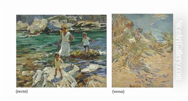 Green Waters - Spanish Coast (+ Two Children In The Dunes, Verso) Oil Painting by Dorothea Sharp