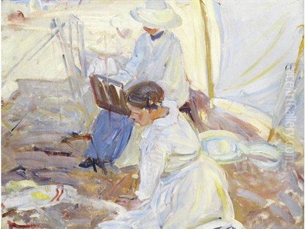 Painting On The Beach Oil Painting by Dorothea Sharp