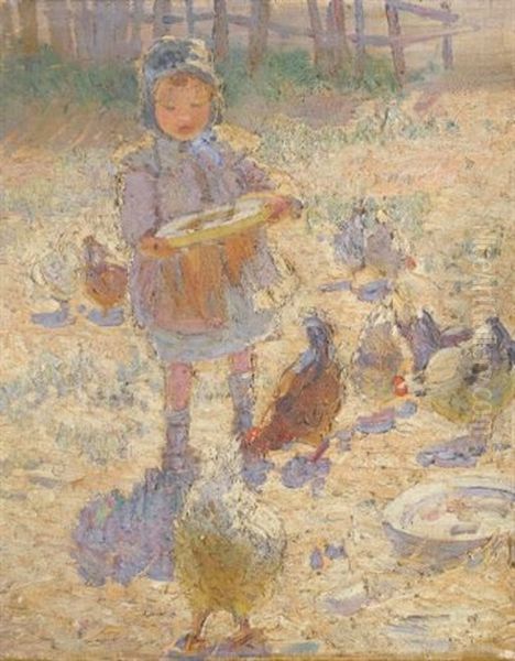 Feeding Chickens Oil Painting by Dorothea Sharp