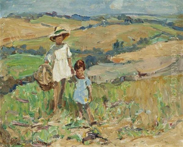 Children On A Sunny Hillside Oil Painting by Dorothea Sharp