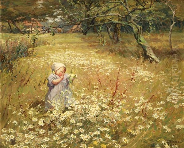 Barn Pa Blommande Ang Oil Painting by Dorothea Sharp