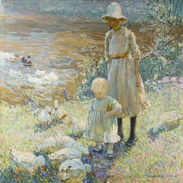 Watching The Ducks Oil Painting by Dorothea Sharp