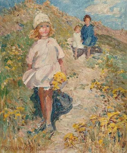 Untitled - Children On The Bluffs Oil Painting by Dorothea Sharp