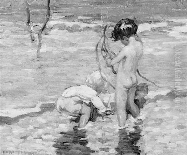 Children Playing At Seashore Oil Painting by Dorothea Sharp
