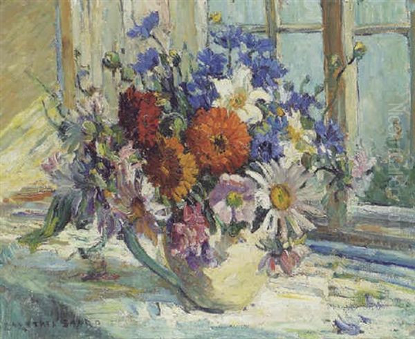 Still Life With Flowers On A Windowsill Oil Painting by Dorothea Sharp