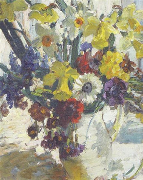 A Still Life Of Mixed Flowers In A Jug Oil Painting by Dorothea Sharp
