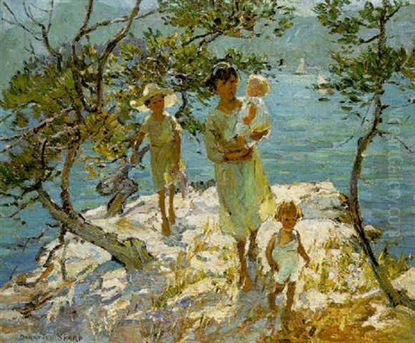 Mother And Children By The Sea Oil Painting by Dorothea Sharp