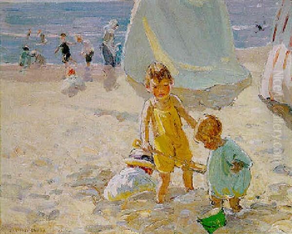 Children Playing On Porthminster Beach Oil Painting by Dorothea Sharp
