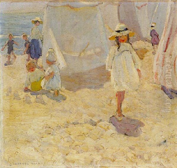 Children At The Beach Oil Painting by Dorothea Sharp