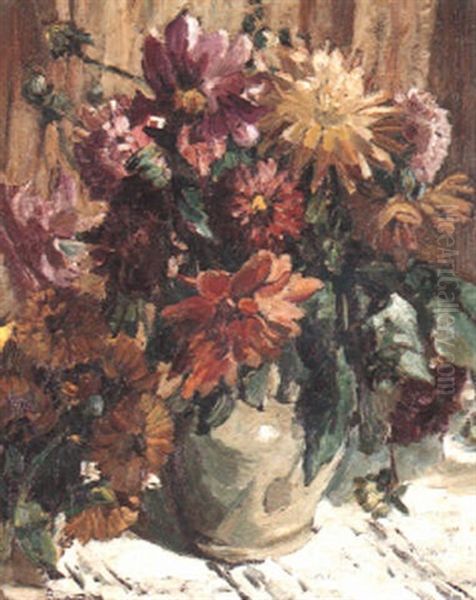 Summer Flowers In A Stoneware Jug Oil Painting by Dorothea Sharp