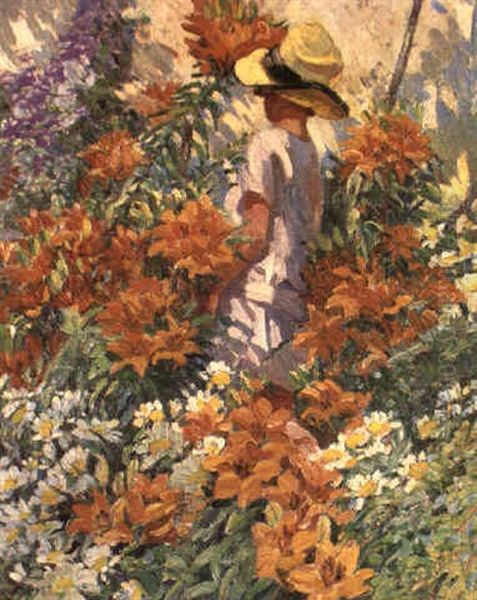 A Sunlit Garden Oil Painting by Dorothea Sharp