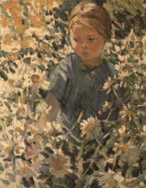 Girl Amongst Michelmas Daisies Oil Painting by Dorothea Sharp