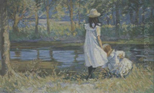 Two Girls By A Lake Oil Painting by Dorothea Sharp