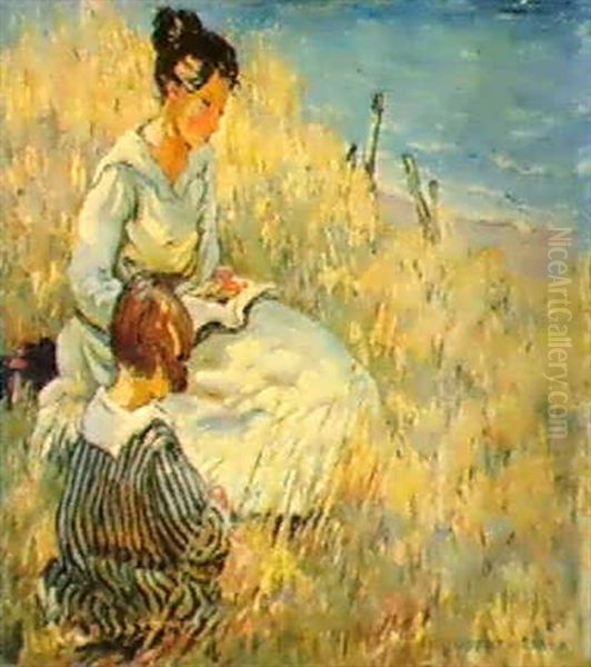 Reading By The Beach Oil Painting by Dorothea Sharp