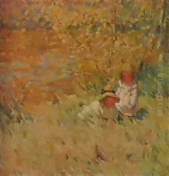 Girls By A River-bank Oil Painting by Dorothea Sharp