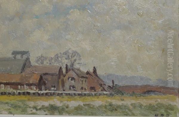 Suffolk Farmhouse Oil Painting by Hercules Brabazon Brabazon