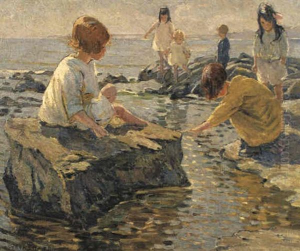Young Girl Fishing On The Beach Oil Painting by Dorothea Sharp