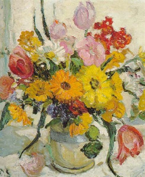 Vase Of Summer Flowers Oil Painting by Dorothea Sharp