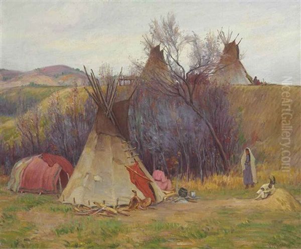 Cheyenne Medicine Tepee Oil Painting by Joseph Henry Sharp