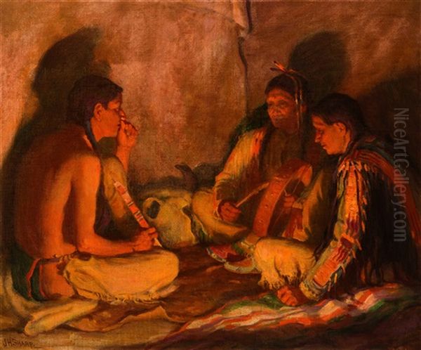 The Council Fire Oil Painting by Joseph Henry Sharp