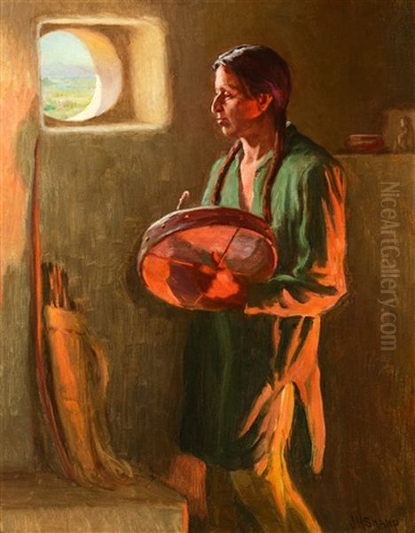 At A Pueblo Window, Taos Oil Painting by Joseph Henry Sharp