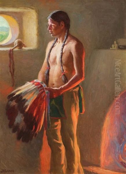 Sunlight And Firelight Oil Painting by Joseph Henry Sharp