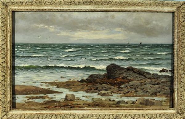 Steinige Meeresbrandung Mit Bedecktem Himmel Oil Painting by Joseph Henry Sharp