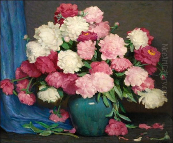 Peonies Oil Painting by Joseph Henry Sharp