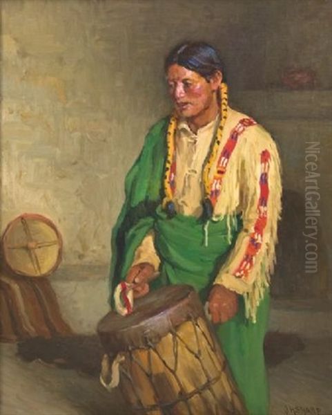 Taos Drummer, Soaring Eagle Oil Painting by Joseph Henry Sharp